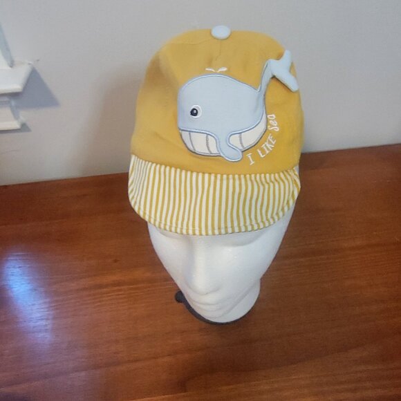 Yellow Happy Whale Baby/Toddler Sun Hat w Plastic Rain Cover - Picture 3 of 11